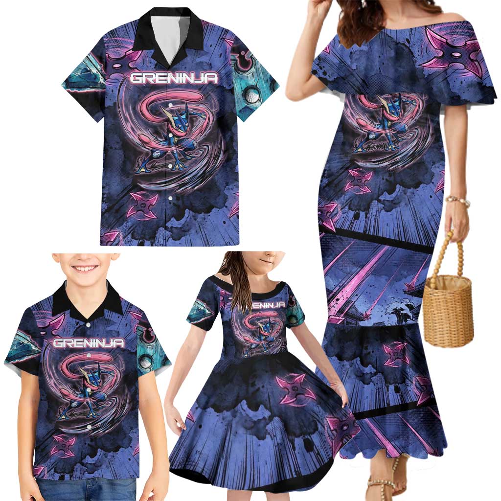 Greninja Ninja Star Family Matching Mermaid Dress and Hawaiian Shirt Greninja in the Ninja Storm Realm