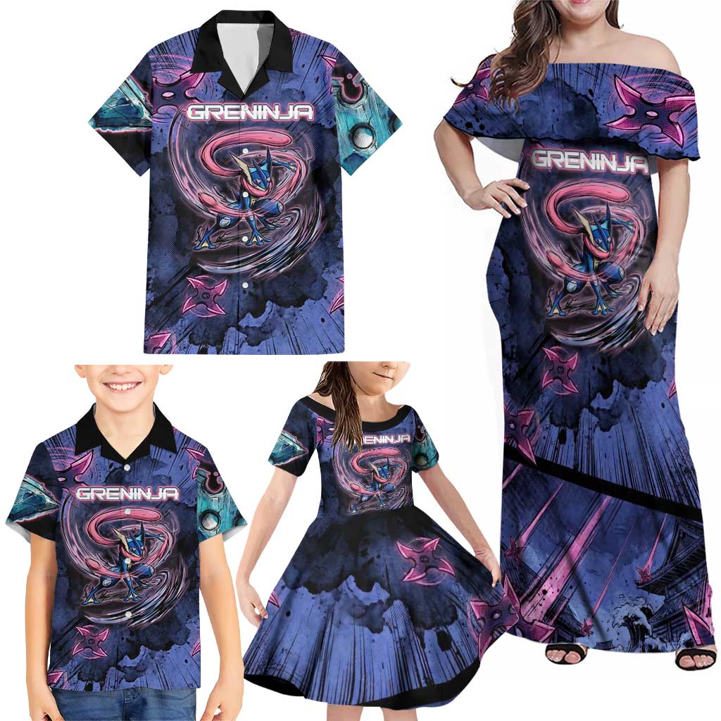 Greninja Ninja Star Family Matching Off Shoulder Maxi Dress and Hawaiian Shirt Greninja in the Ninja Storm Realm