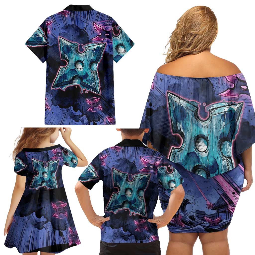 Greninja Ninja Star Family Matching Off Shoulder Short Dress and Hawaiian Shirt Greninja in the Ninja Storm Realm