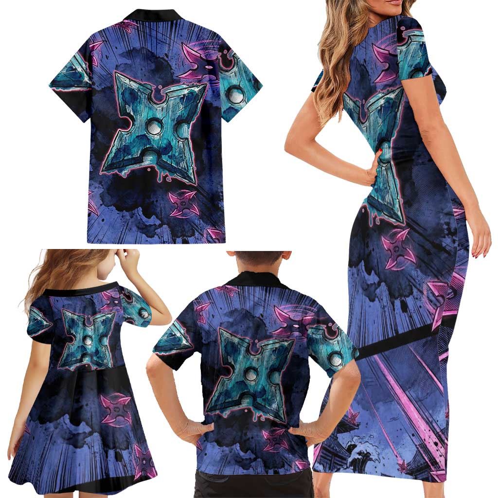 Greninja Ninja Star Family Matching Short Sleeve Bodycon Dress and Hawaiian Shirt Greninja in the Ninja Storm Realm