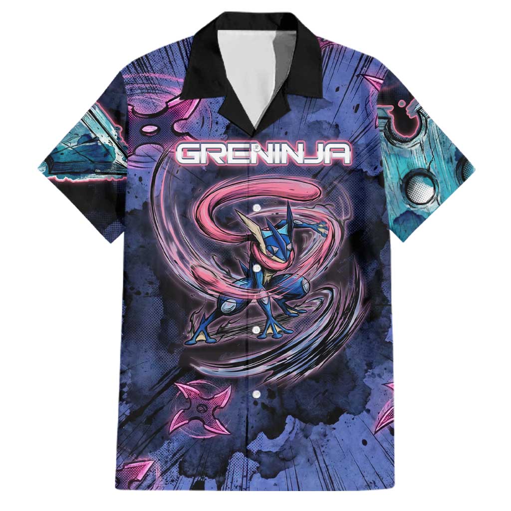 Greninja Ninja Star Family Matching Short Sleeve Bodycon Dress and Hawaiian Shirt Greninja in the Ninja Storm Realm