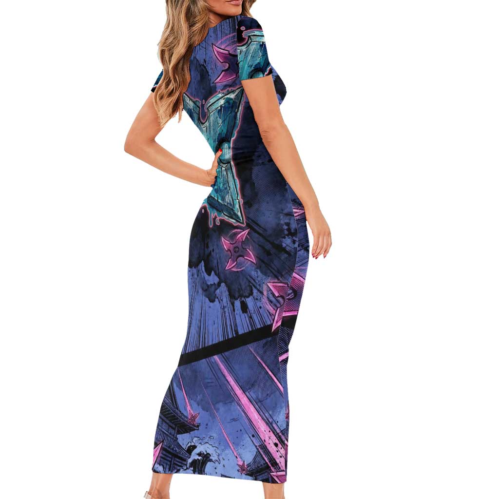Greninja Ninja Star Family Matching Short Sleeve Bodycon Dress and Hawaiian Shirt Greninja in the Ninja Storm Realm