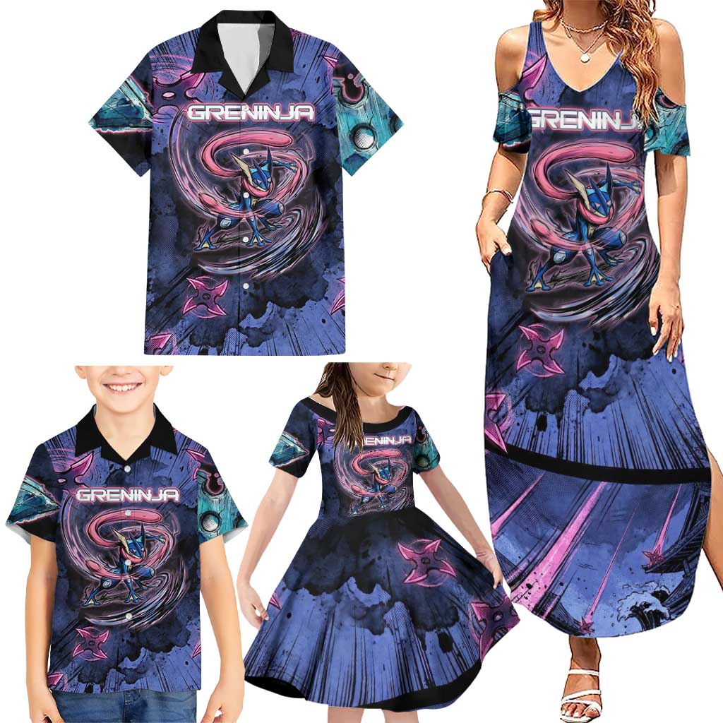 Greninja Ninja Star Family Matching Summer Maxi Dress and Hawaiian Shirt Greninja in the Ninja Storm Realm