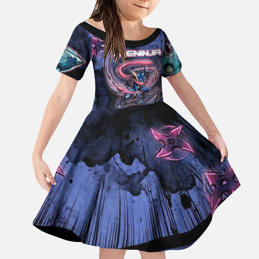 Greninja Ninja Star Kid Short Sleeve Dress Greninja in the Ninja Storm Realm