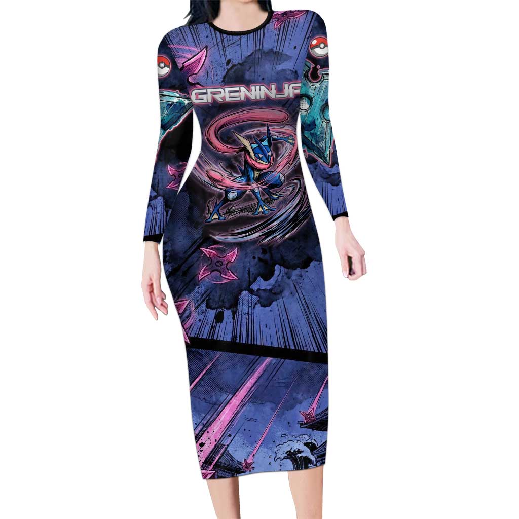 Greninja Ninja Star Long Sleeve Bodycon Dress Greninja in the Ninja Storm Realm
