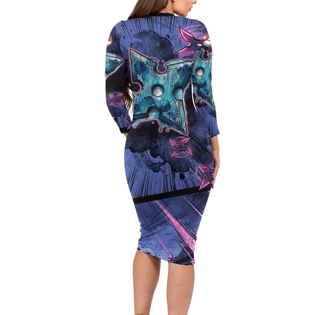Greninja Ninja Star Long Sleeve Bodycon Dress Greninja in the Ninja Storm Realm