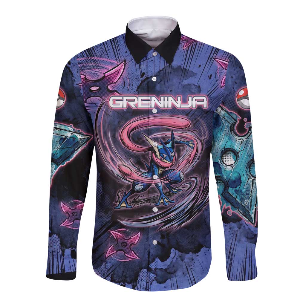 Greninja Ninja Star Long Sleeve Button Shirt Greninja in the Ninja Storm Realm