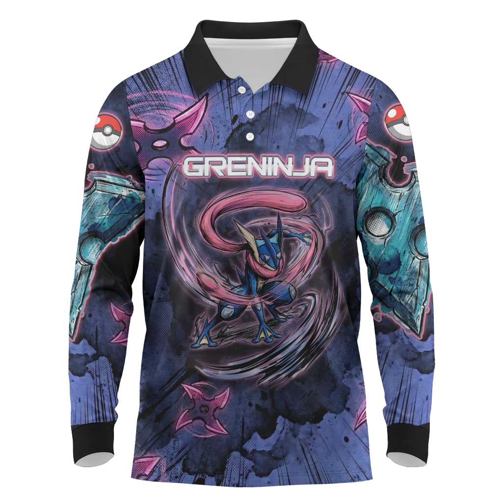 Greninja Ninja Star Long Sleeve Polo Shirt Greninja in the Ninja Storm Realm