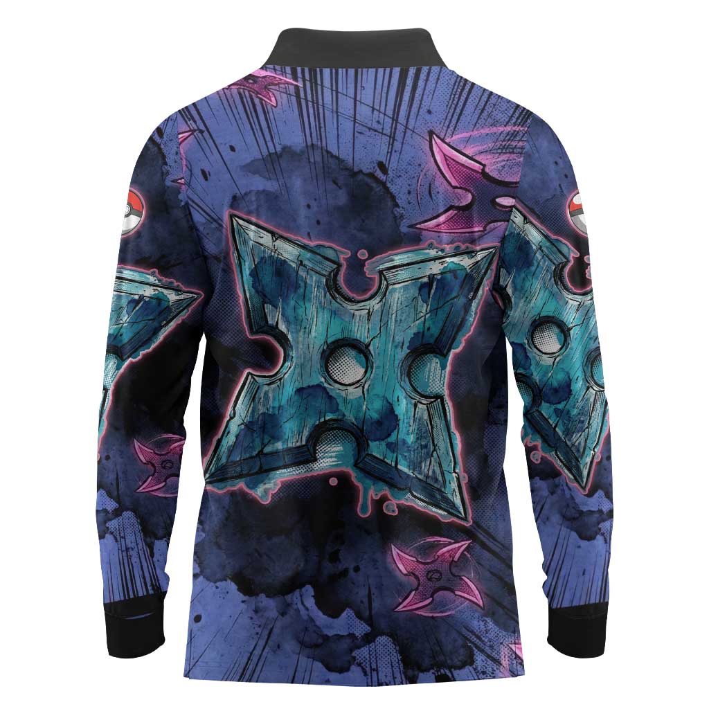 Greninja Ninja Star Long Sleeve Polo Shirt Greninja in the Ninja Storm Realm