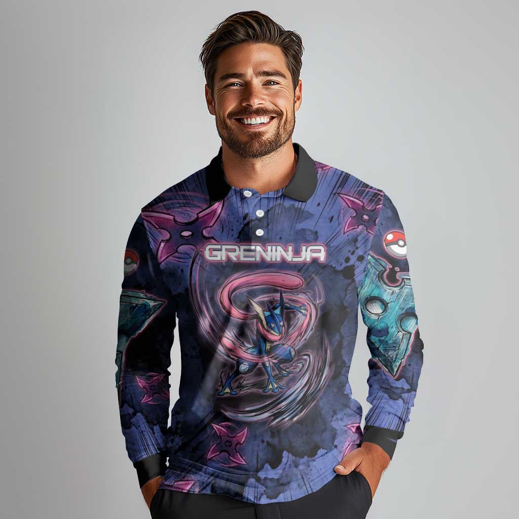 Greninja Ninja Star Long Sleeve Polo Shirt Greninja in the Ninja Storm Realm
