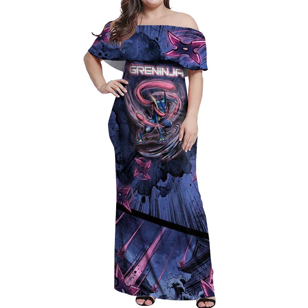 Greninja Ninja Star Off Shoulder Maxi Dress Greninja in the Ninja Storm Realm