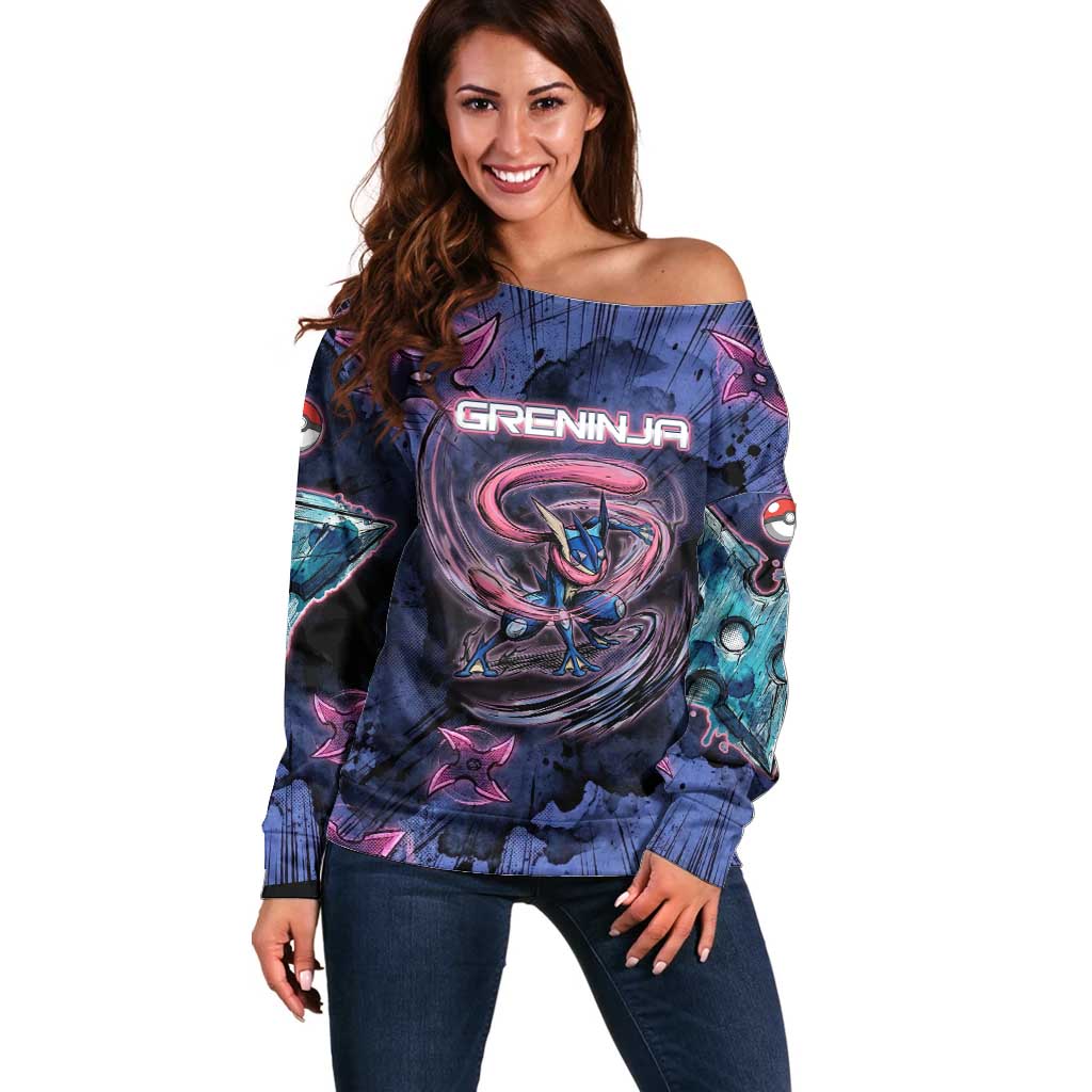 Greninja Ninja Star Off Shoulder Sweater Greninja in the Ninja Storm Realm