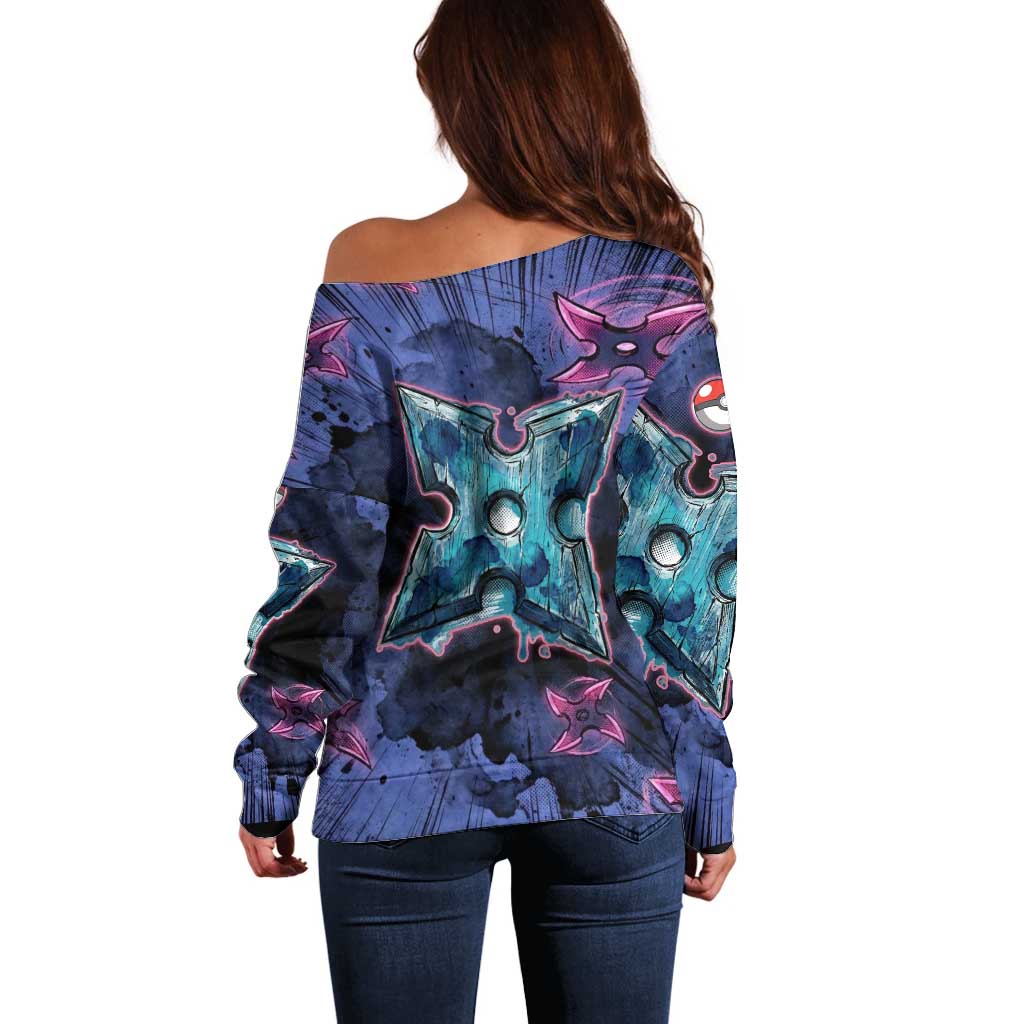 Greninja Ninja Star Off Shoulder Sweater Greninja in the Ninja Storm Realm