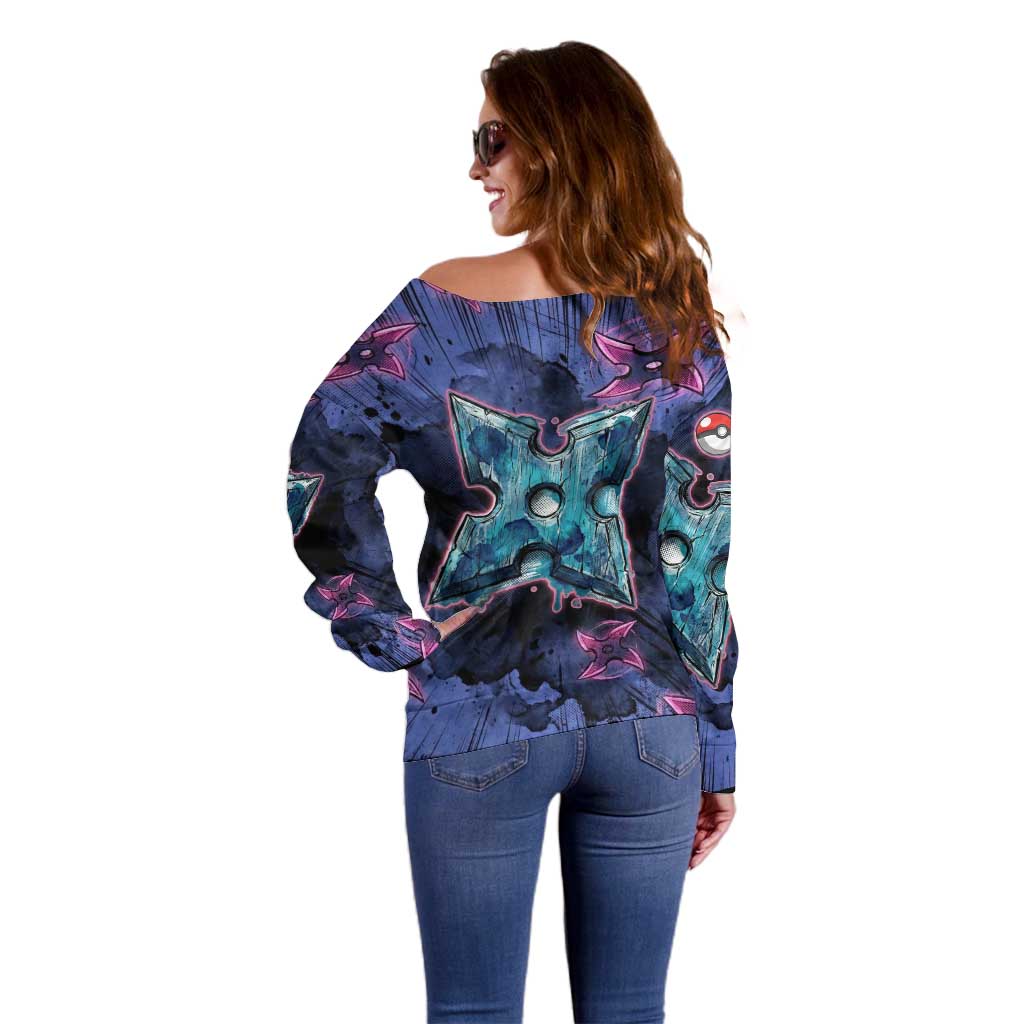 Greninja Ninja Star Off Shoulder Sweater Greninja in the Ninja Storm Realm