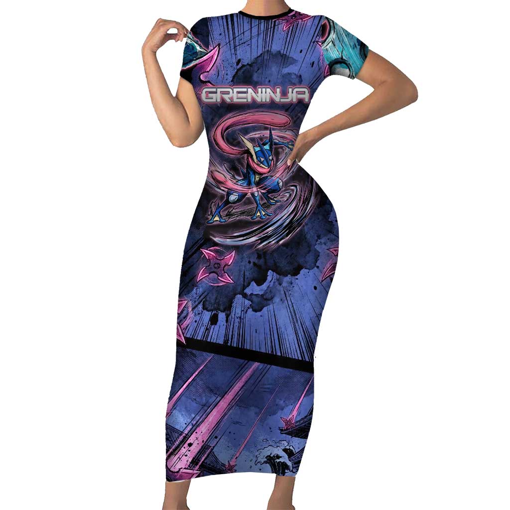 Greninja Ninja Star Short Sleeve Bodycon Dress Greninja in the Ninja Storm Realm