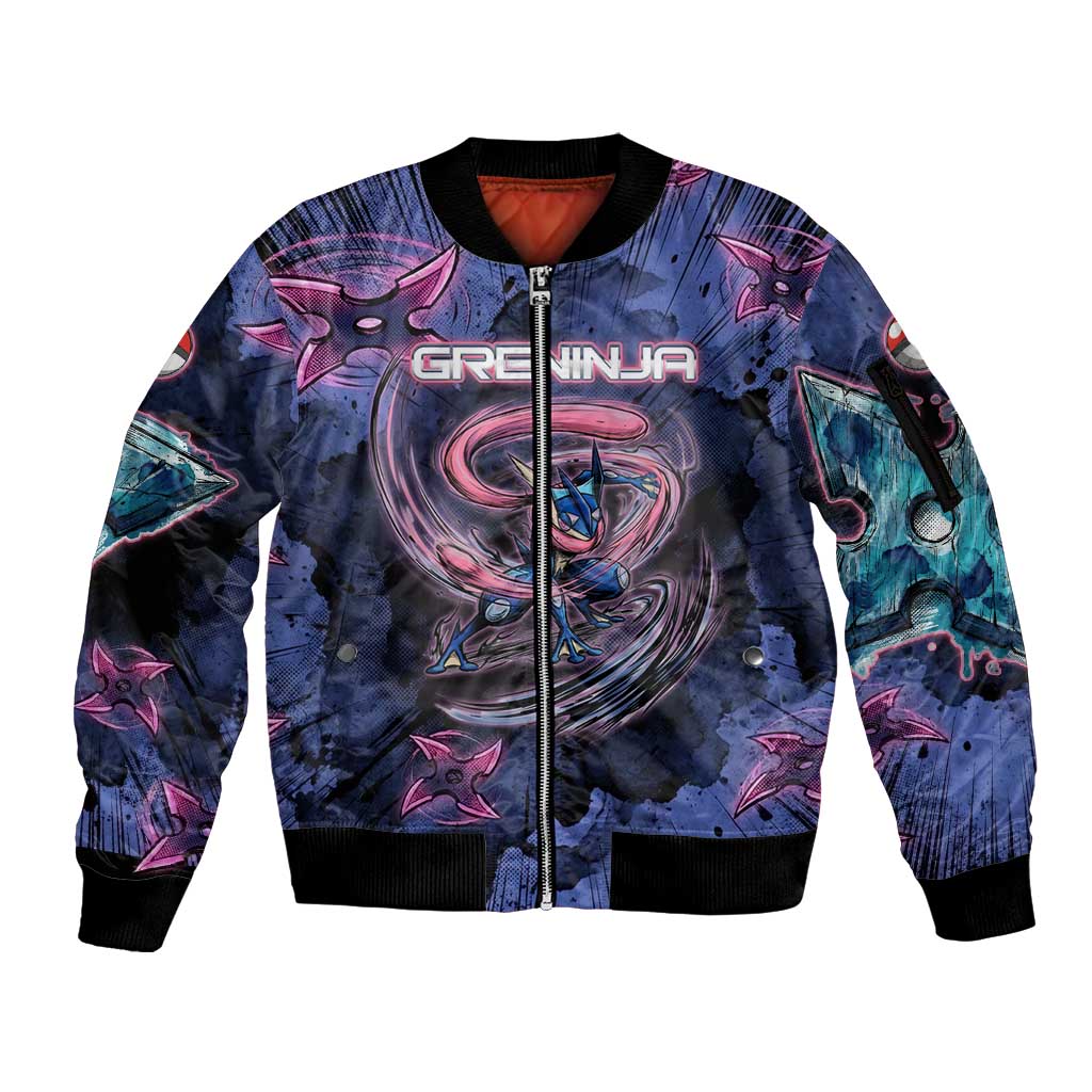 Greninja Ninja Star Sleeve Zip Bomber Jacket Greninja in the Ninja Storm Realm