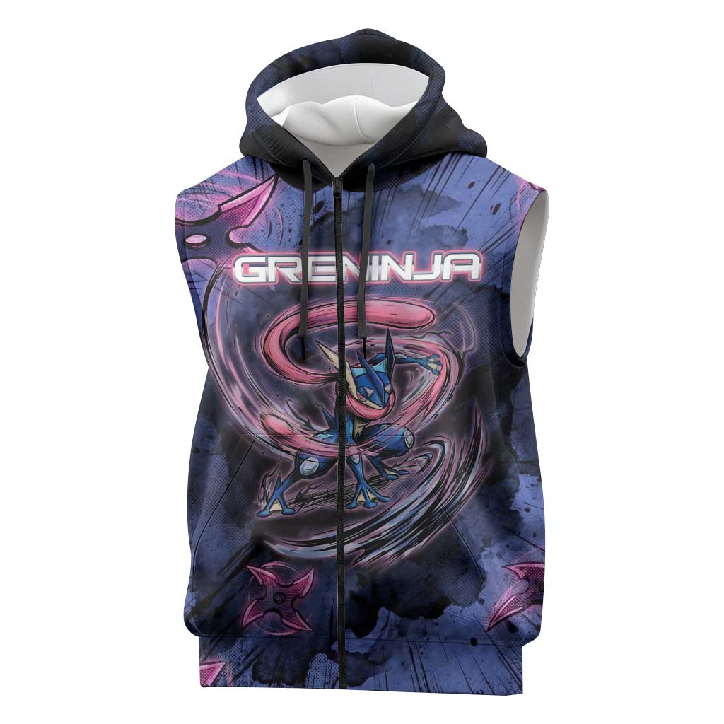 Greninja Ninja Star Sleeveless Zip Hoodie Greninja in the Ninja Storm Realm