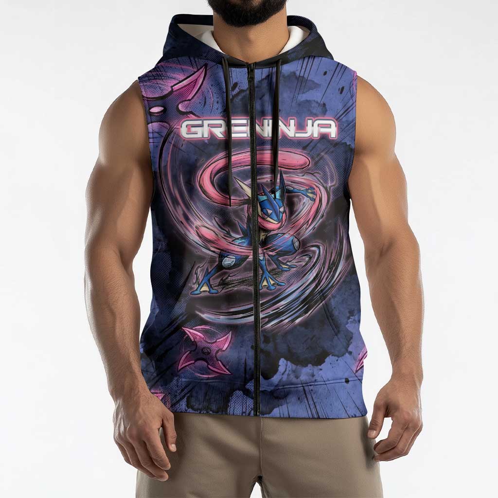 Greninja Ninja Star Sleeveless Zip Hoodie Greninja in the Ninja Storm Realm