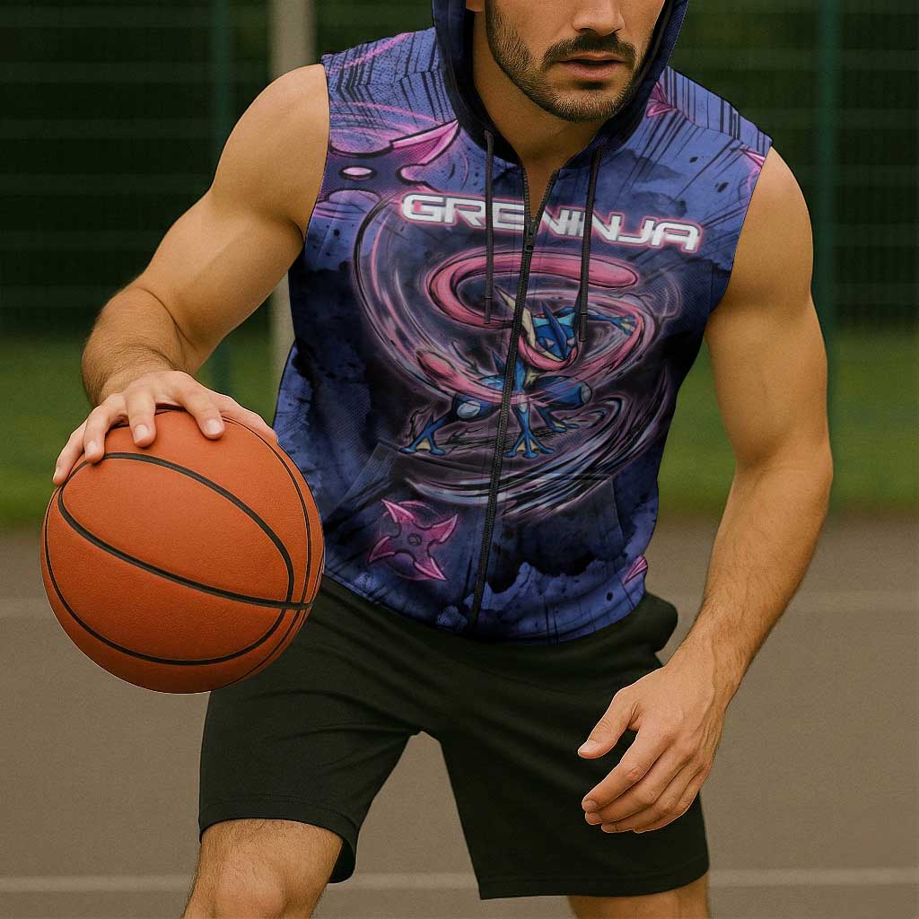 Greninja Ninja Star Sleeveless Zip Hoodie Greninja in the Ninja Storm Realm