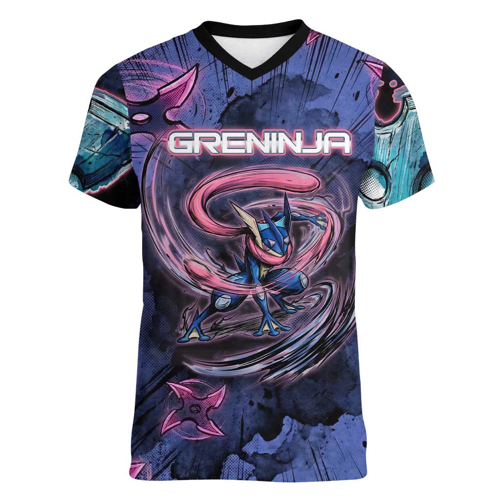 Greninja Ninja Star Women V-Neck T-Shirt Greninja in the Ninja Storm Realm