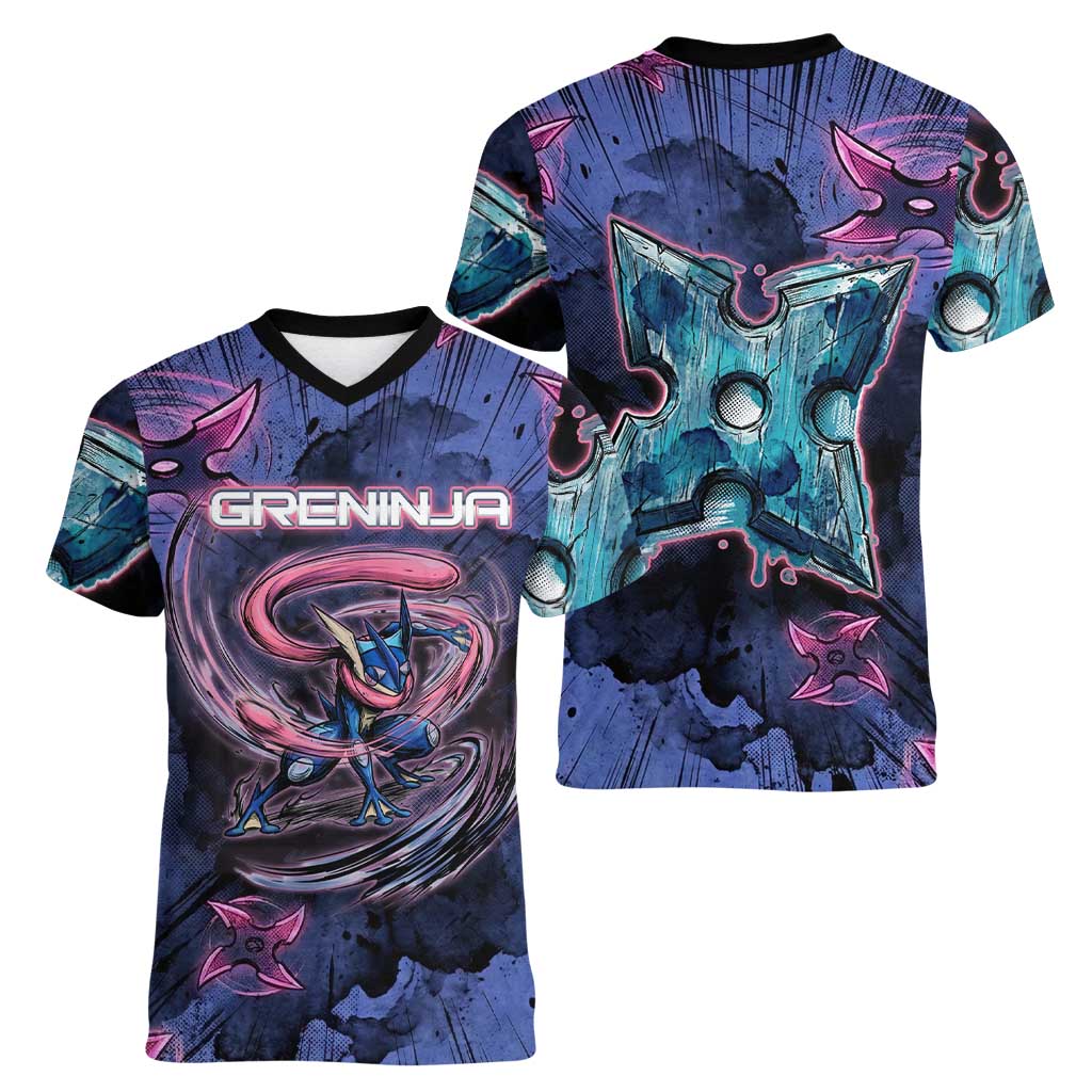 Greninja Ninja Star Women V-Neck T-Shirt Greninja in the Ninja Storm Realm