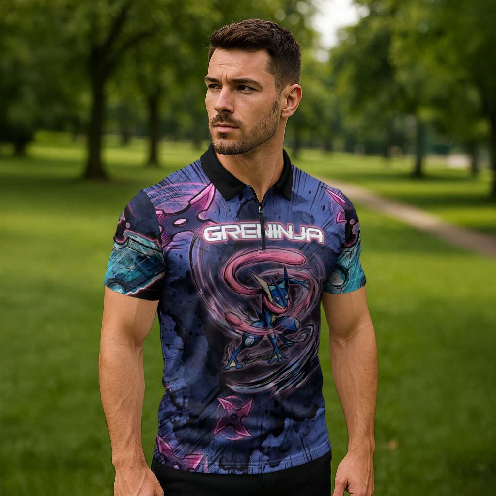Greninja Ninja Star Zipper Polo Shirt Greninja in the Ninja Storm Realm