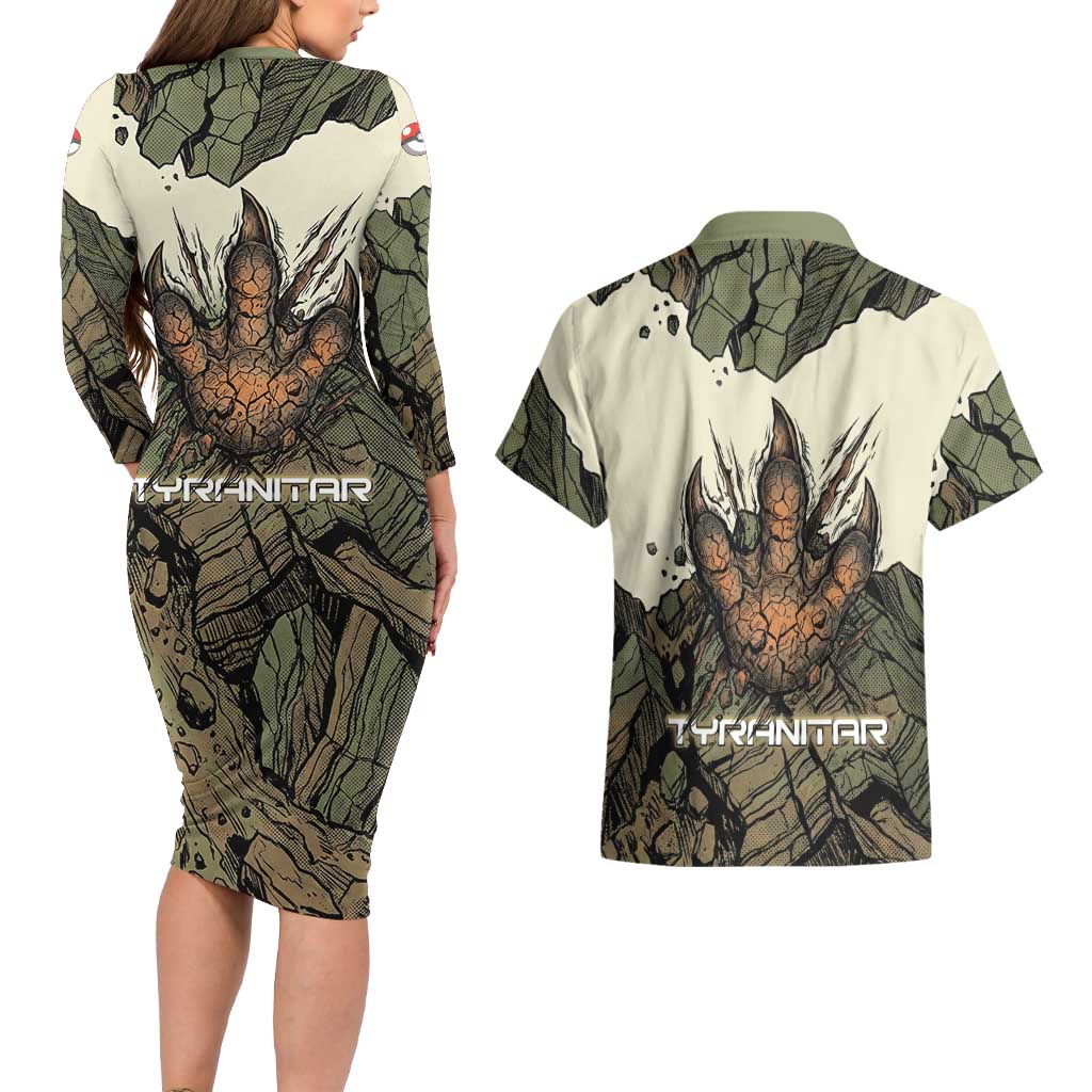 Tyranitar Rock Smash Couples Matching Long Sleeve Bodycon Dress and Hawaiian Shirt Tyranitar’s Seismic Roar - Monster of the Mountains