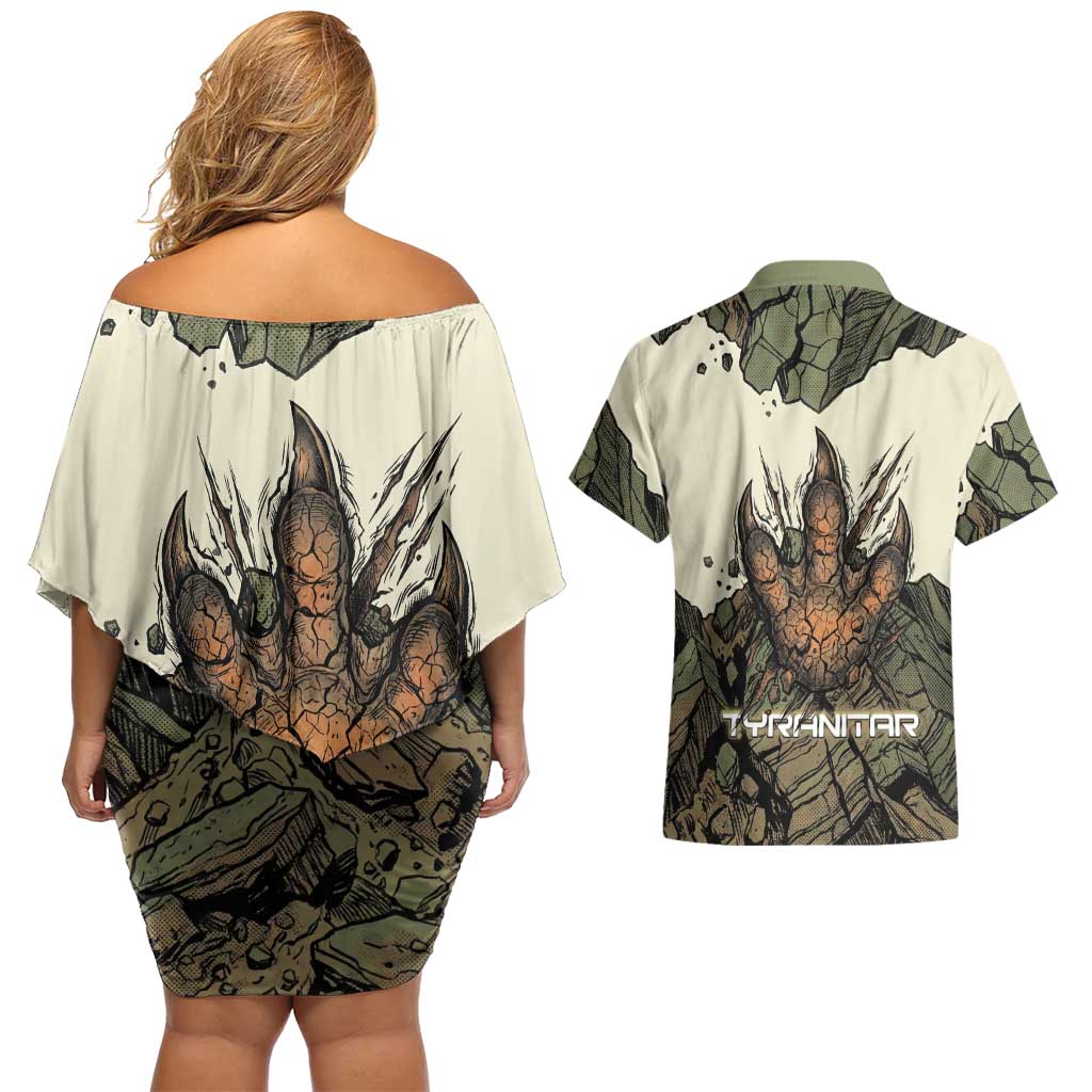 Tyranitar Rock Smash Couples Matching Off Shoulder Short Dress and Hawaiian Shirt Tyranitar’s Seismic Roar - Monster of the Mountains