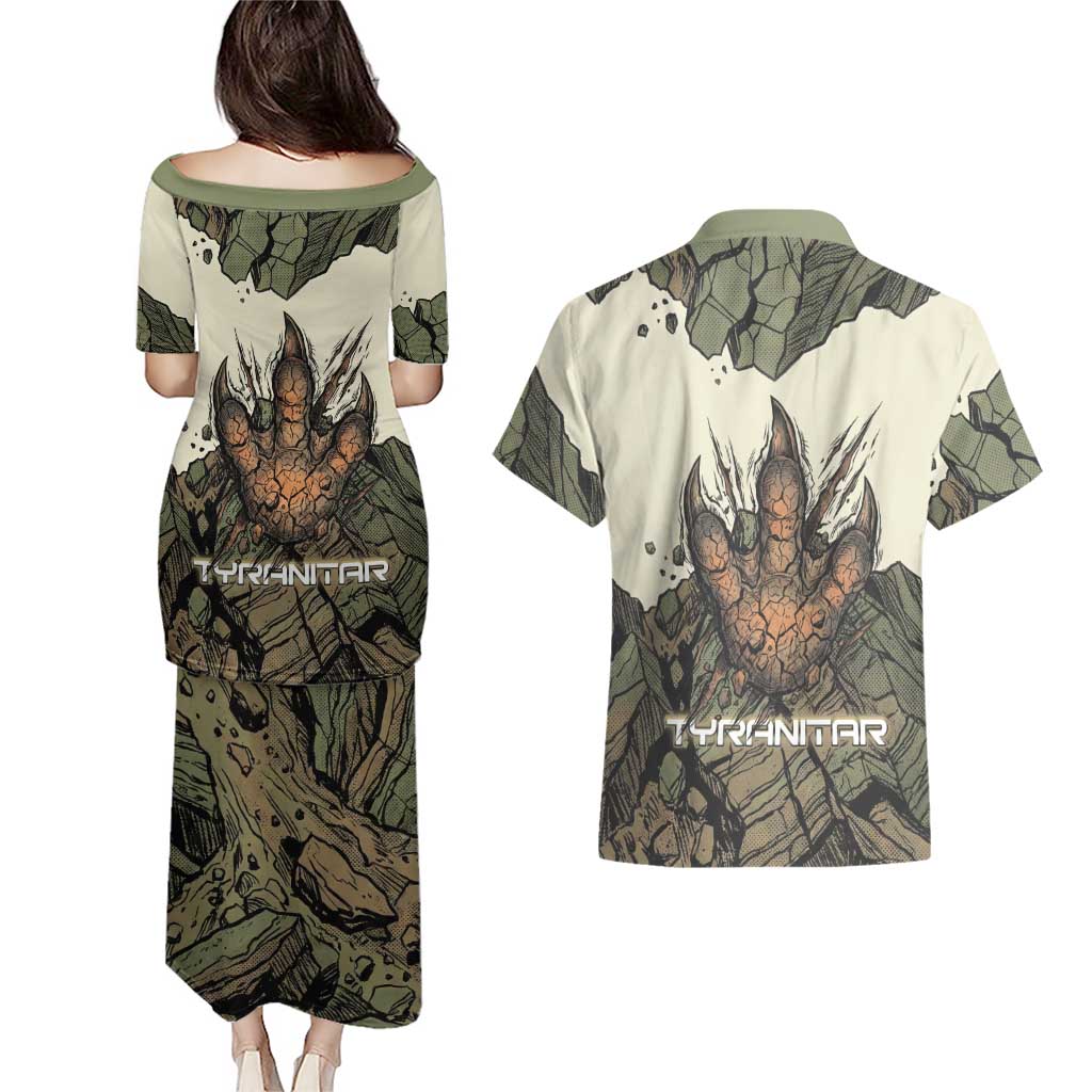 Tyranitar Rock Smash Couples Matching Puletasi and Hawaiian Shirt Tyranitar’s Seismic Roar - Monster of the Mountains