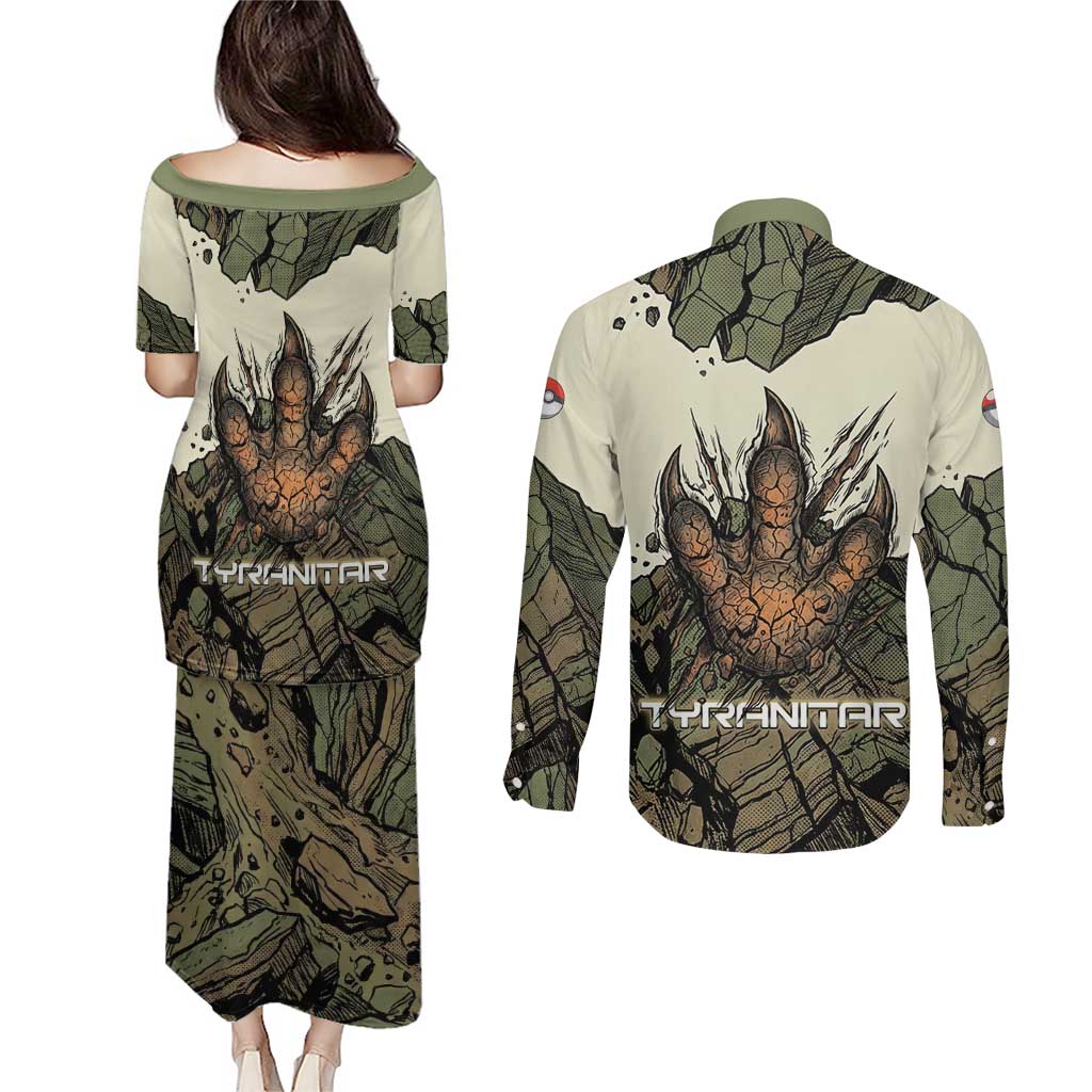 Tyranitar Rock Smash Couples Matching Puletasi and Long Sleeve Button Shirt Tyranitar’s Seismic Roar - Monster of the Mountains