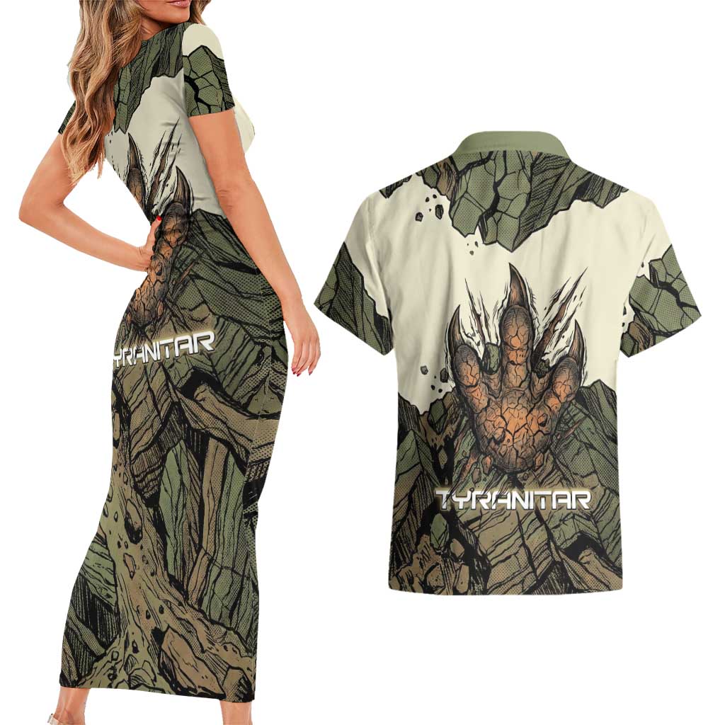 Tyranitar Rock Smash Couples Matching Short Sleeve Bodycon Dress and Hawaiian Shirt Tyranitar’s Seismic Roar - Monster of the Mountains