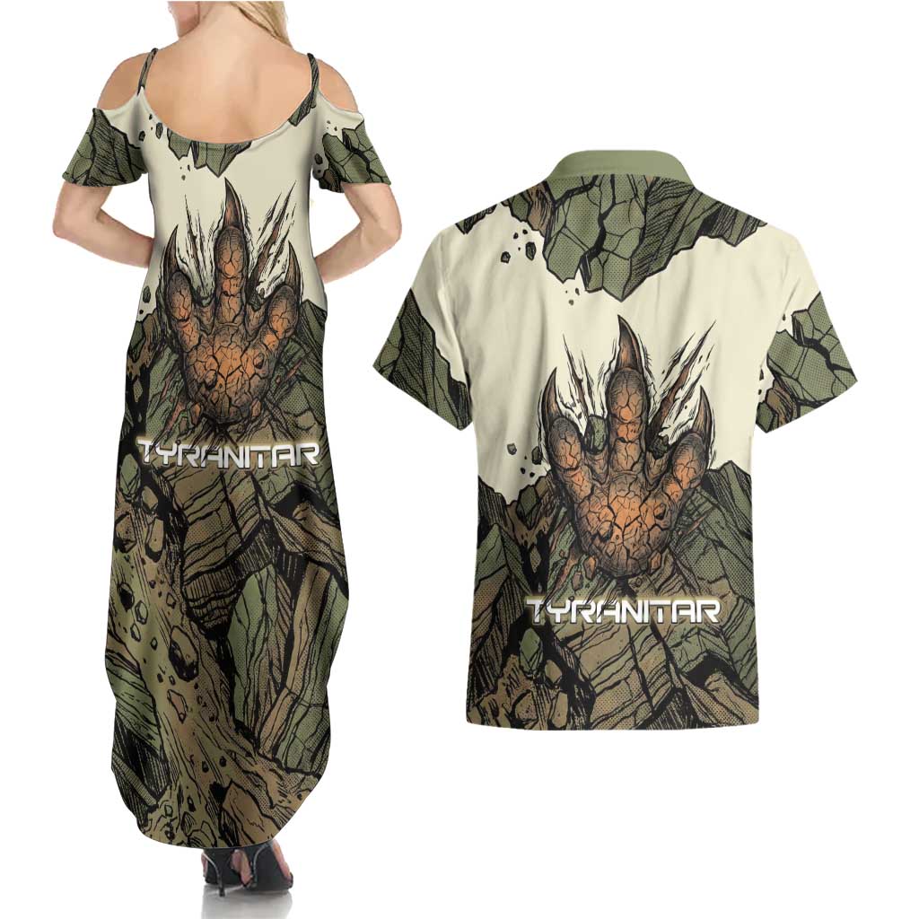 Tyranitar Rock Smash Couples Matching Summer Maxi Dress and Hawaiian Shirt Tyranitar’s Seismic Roar - Monster of the Mountains