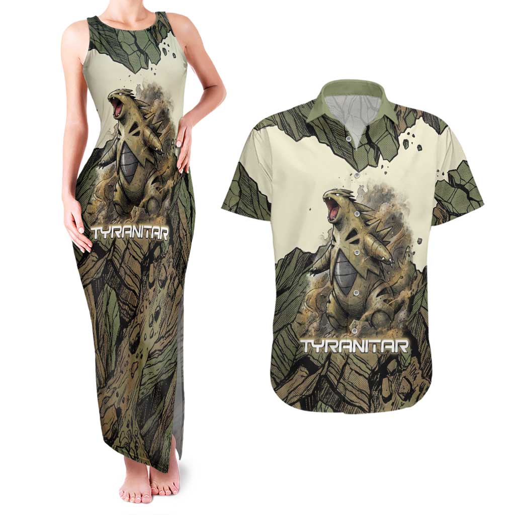 Tyranitar Rock Smash Couples Matching Tank Maxi Dress and Hawaiian Shirt Tyranitar’s Seismic Roar - Monster of the Mountains