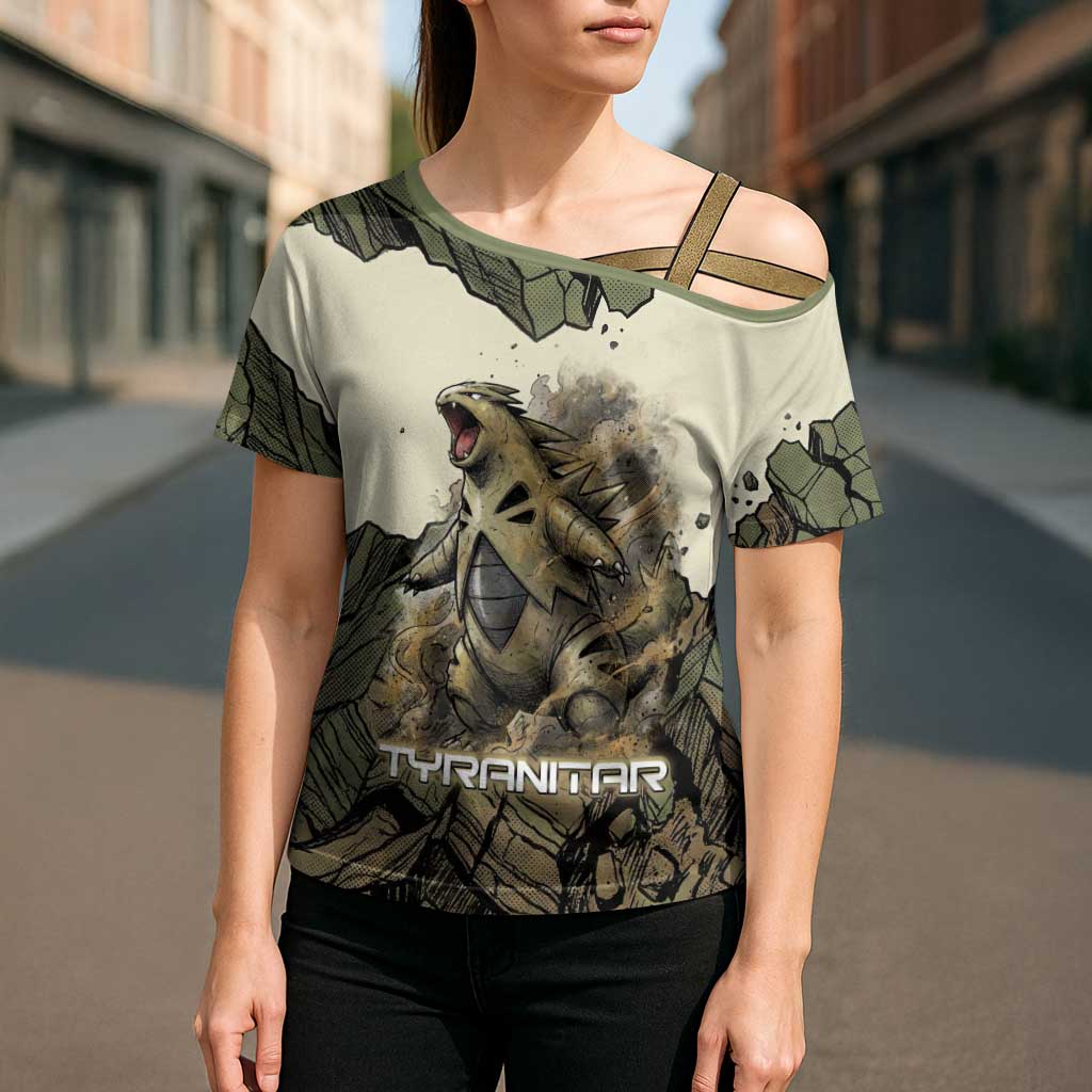 Tyranitar Rock Smash Cross Shoulder Shirt Tyranitar’s Seismic Roar - Monster of the Mountains