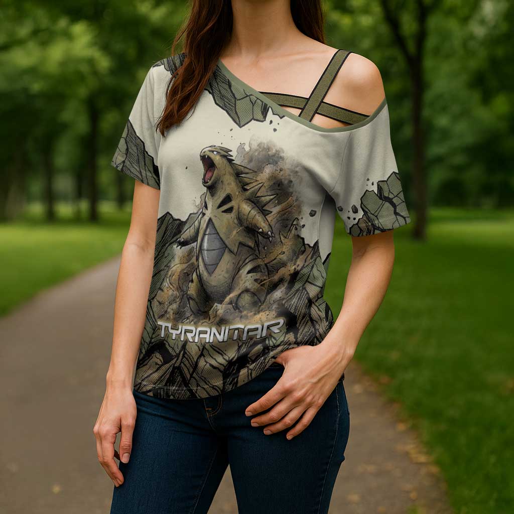 Tyranitar Rock Smash Cross Shoulder Shirt Tyranitar’s Seismic Roar - Monster of the Mountains