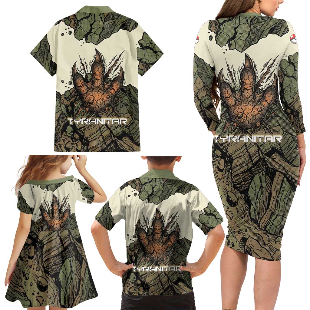 Tyranitar Rock Smash Family Matching Long Sleeve Bodycon Dress and Hawaiian Shirt Tyranitar’s Seismic Roar - Monster of the Mountains