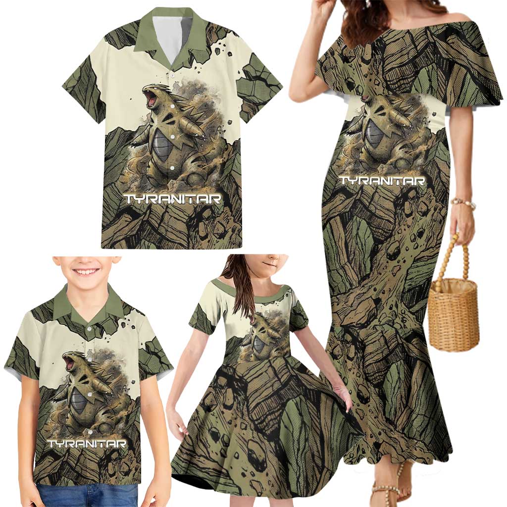 Tyranitar Rock Smash Family Matching Mermaid Dress and Hawaiian Shirt Tyranitar’s Seismic Roar - Monster of the Mountains