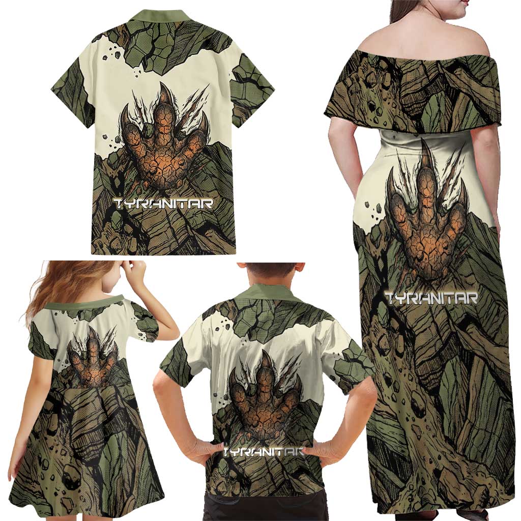 Tyranitar Rock Smash Family Matching Off Shoulder Maxi Dress and Hawaiian Shirt Tyranitar’s Seismic Roar - Monster of the Mountains