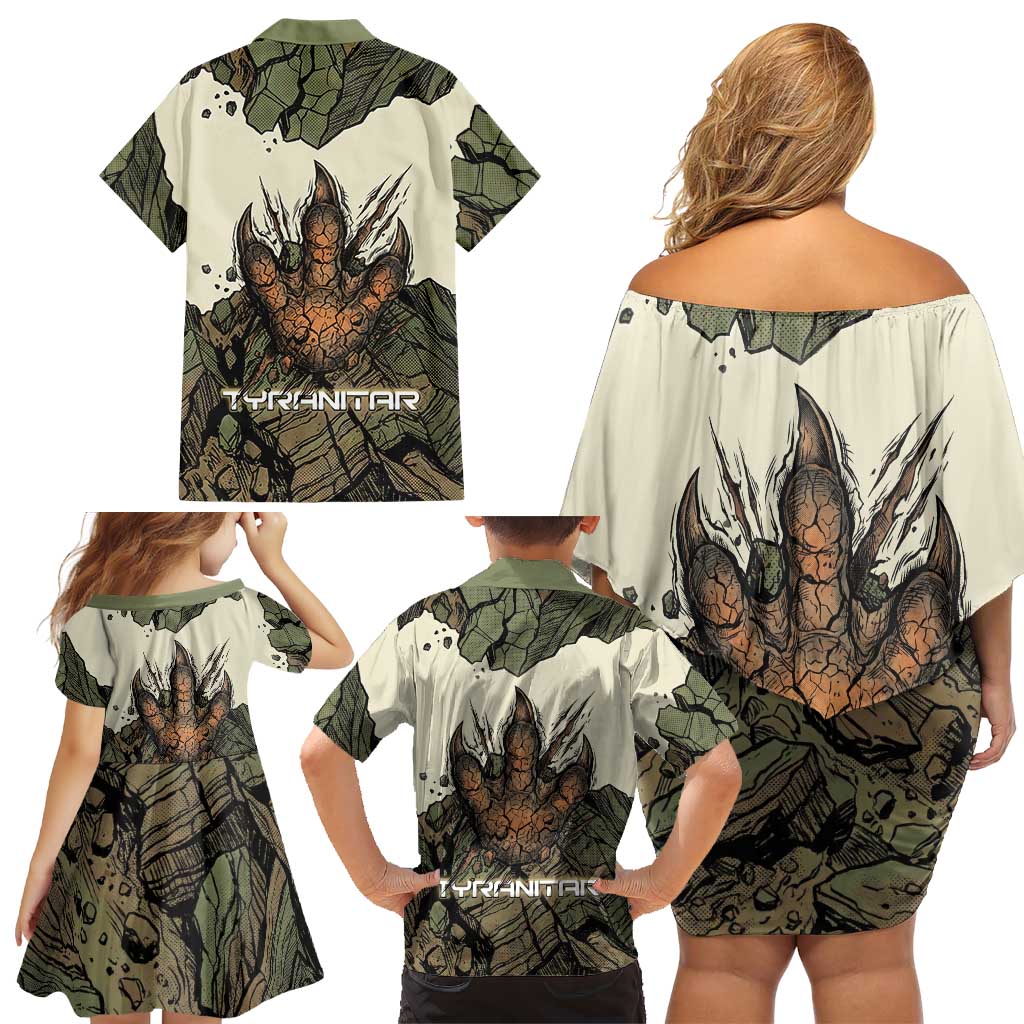 Tyranitar Rock Smash Family Matching Off Shoulder Short Dress and Hawaiian Shirt Tyranitar’s Seismic Roar - Monster of the Mountains