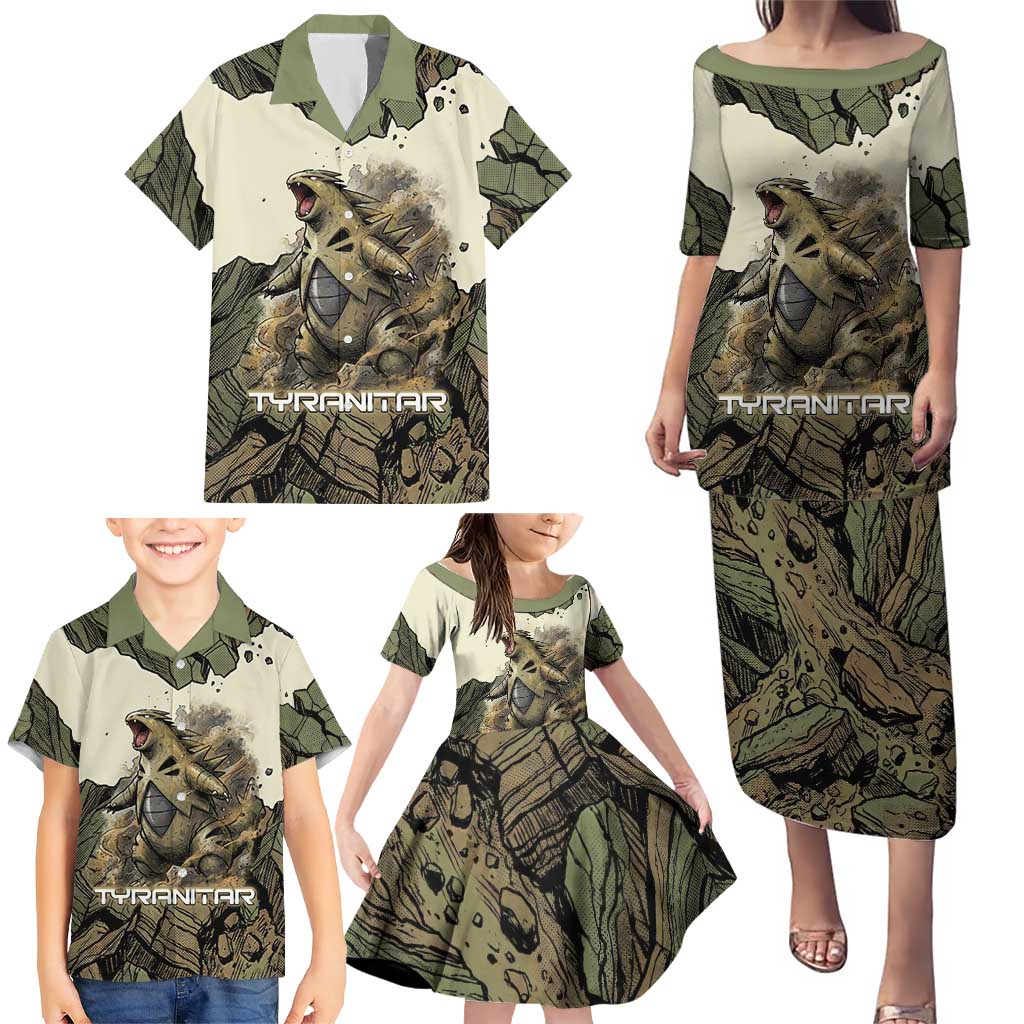 Tyranitar Rock Smash Family Matching Puletasi and Hawaiian Shirt Tyranitar’s Seismic Roar - Monster of the Mountains