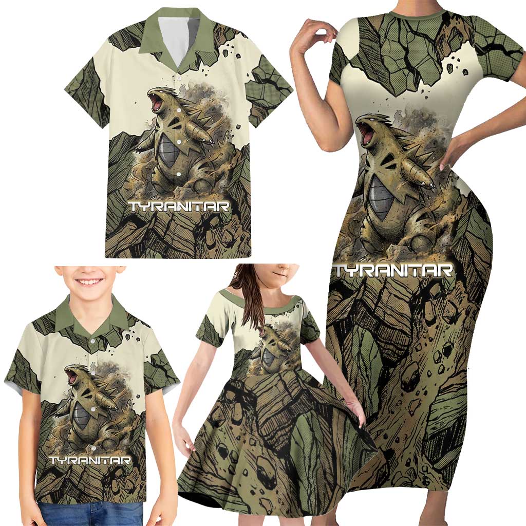 Tyranitar Rock Smash Family Matching Short Sleeve Bodycon Dress and Hawaiian Shirt Tyranitar’s Seismic Roar - Monster of the Mountains