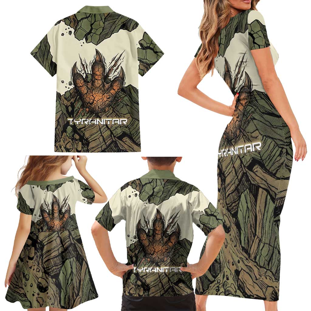Tyranitar Rock Smash Family Matching Short Sleeve Bodycon Dress and Hawaiian Shirt Tyranitar’s Seismic Roar - Monster of the Mountains