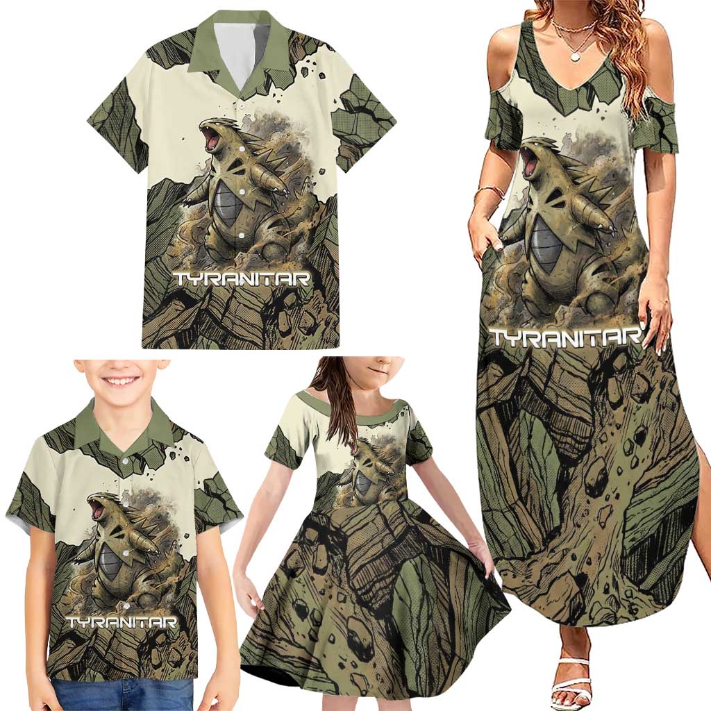 Tyranitar Rock Smash Family Matching Summer Maxi Dress and Hawaiian Shirt Tyranitar’s Seismic Roar - Monster of the Mountains