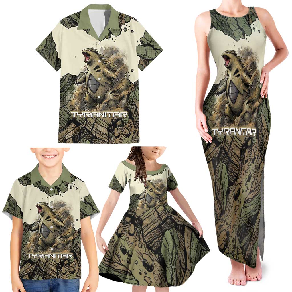Tyranitar Rock Smash Family Matching Tank Maxi Dress and Hawaiian Shirt Tyranitar’s Seismic Roar - Monster of the Mountains