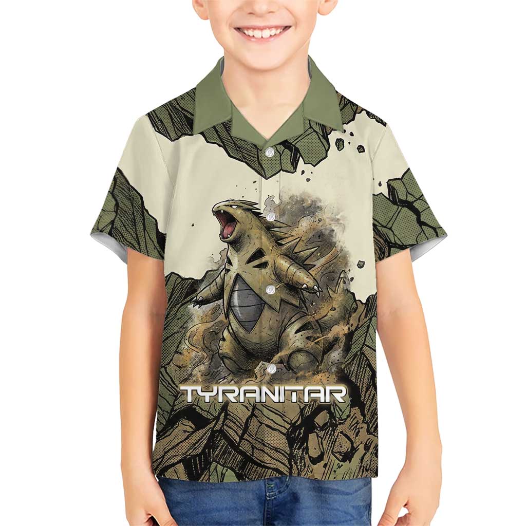Tyranitar Rock Smash Kid Hawaiian Shirt Tyranitar’s Seismic Roar - Monster of the Mountains