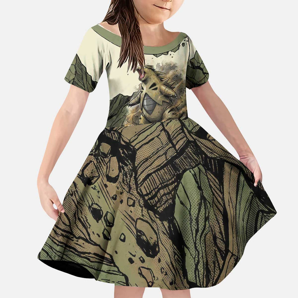 Tyranitar Rock Smash Kid Short Sleeve Dress Tyranitar’s Seismic Roar - Monster of the Mountains