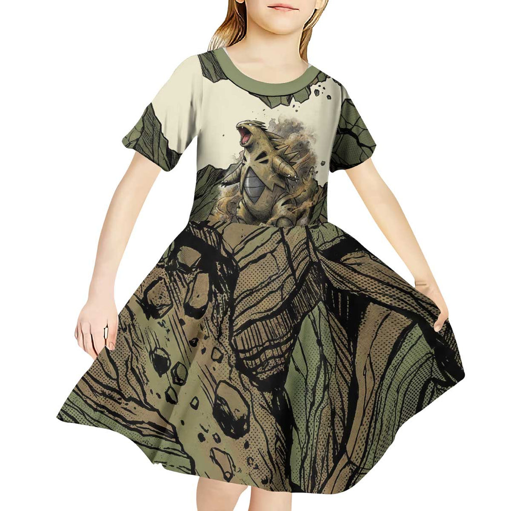 Tyranitar Rock Smash Kid Short Sleeve Dress Tyranitar’s Seismic Roar - Monster of the Mountains