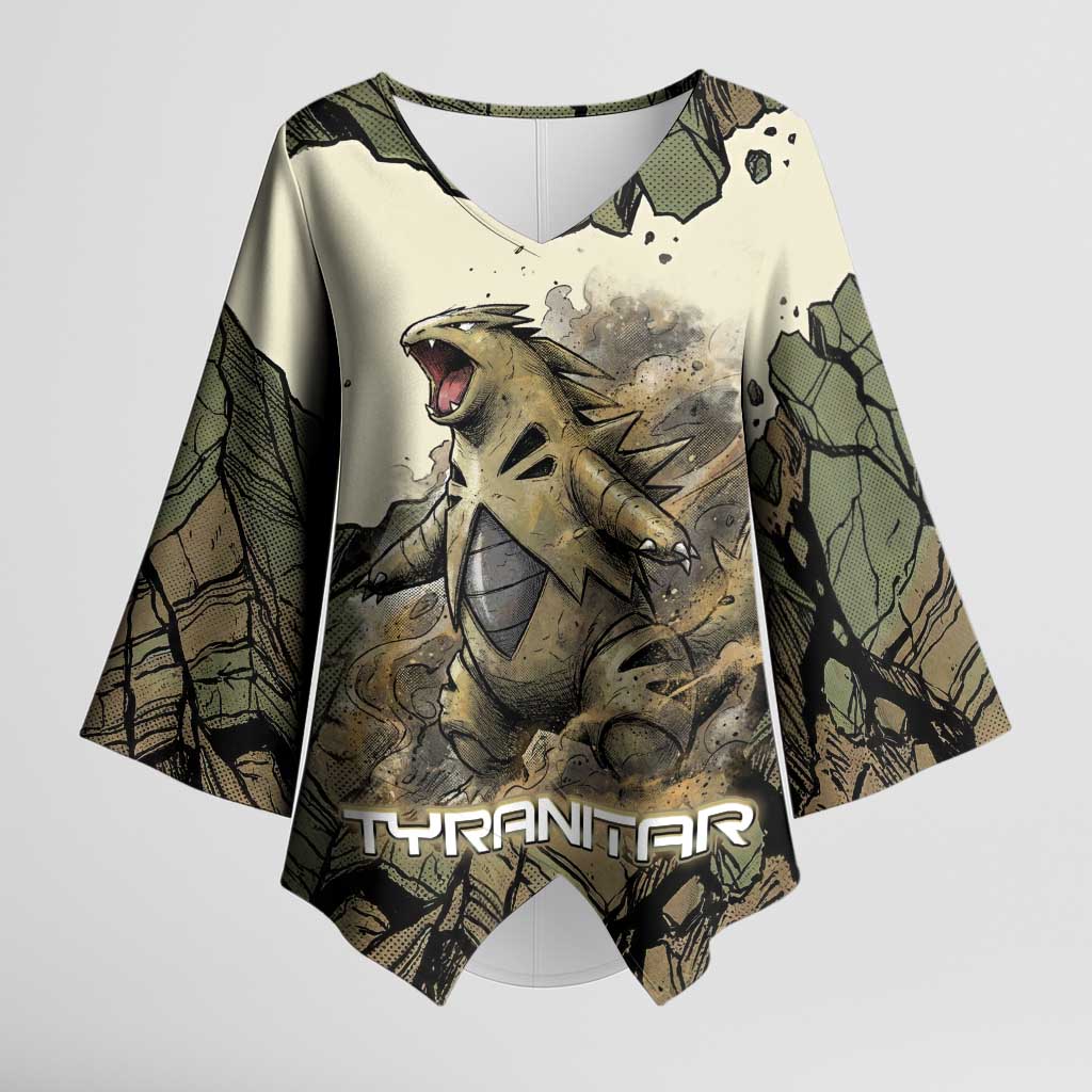 Tyranitar Rock Smash Kimono Sleeve Blouse Tyranitar’s Seismic Roar - Monster of the Mountains