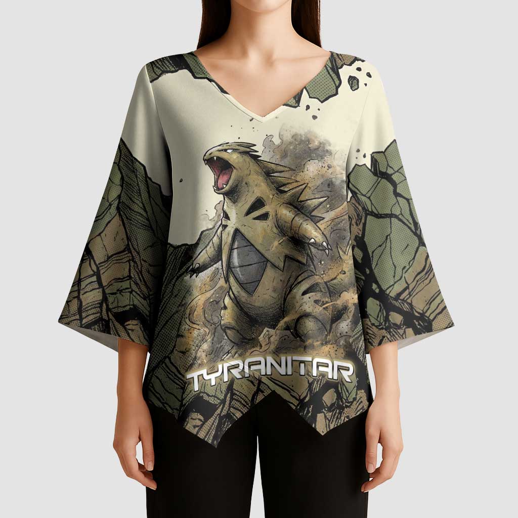 Tyranitar Rock Smash Kimono Sleeve Blouse Tyranitar’s Seismic Roar - Monster of the Mountains