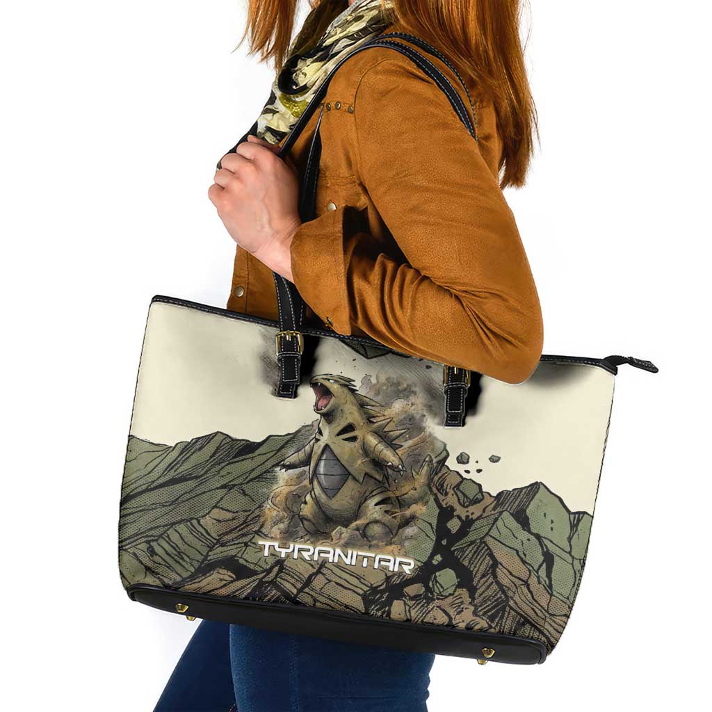 Tyranitar Rock Smash Leather Tote Bag Tyranitar’s Seismic Roar - Monster of the Mountains